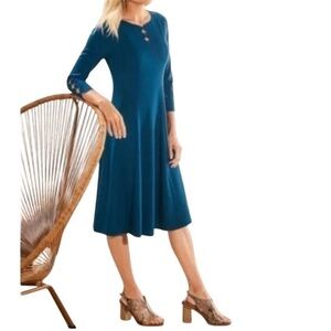 SOFT SURROUNDINGS Elysia Scalloped‎ Cut Out Keyhole Dress Turquoise Blue Size L